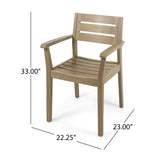 Stamford Outdoor Rustic Acacia Wood Dining Chairs with Slat Seats, Gray Noble House