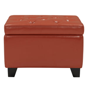 Julian Stylish Rectangular Bonded Leather Storage Ottoman with Biscuit Tufting for Home Organization