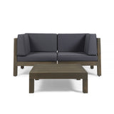 Oana Outdoor Modular Acacia Wood Loveseat and Table Set with Cushions, Gray and Dark Gray Noble House