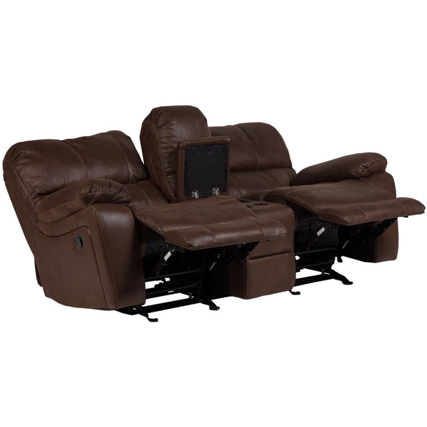 Porter Designs Ramsey Leather-Look seat Transitional Reclining Console Love Brown 03-112C-02-6016