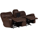 Porter Designs Ramsey Leather-Look seat Transitional Reclining Console Love Brown 03-112C-02-6016