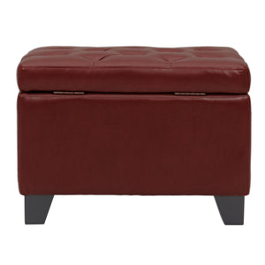 Julian Stylish Rectangular Bonded Leather Storage Ottoman with Biscuit Tufting for Home Organization