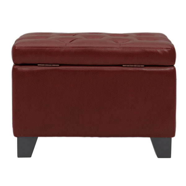 Julian Stylish Rectangular Bonded Leather Storage Ottoman with Biscuit Tufting for Home Organization
