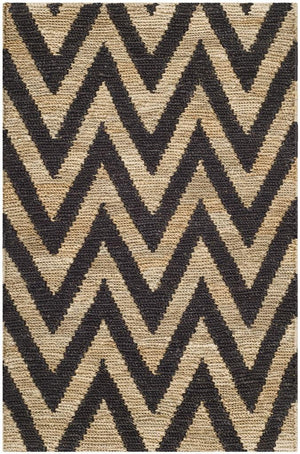 Organic Chevron  Hand Knotted Jute Pile Rug Black / Natural