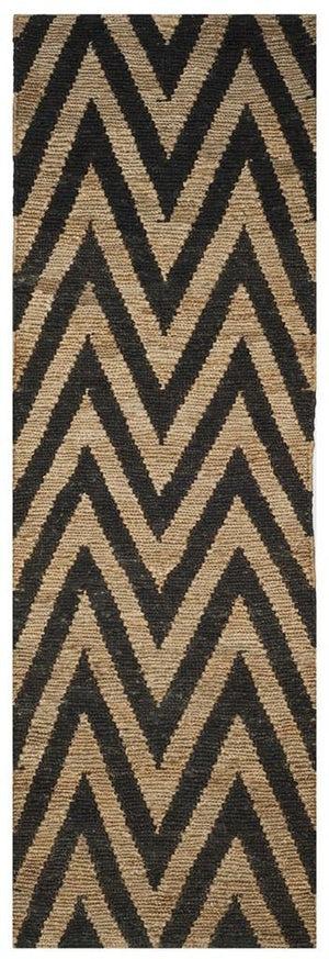 Organic Chevron  Hand Knotted Jute Pile Rug Black / Natural