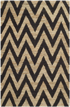 Organic Chevron  Hand Knotted Jute Pile Rug Black / Natural