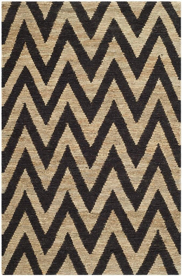 Organic Chevron  Hand Knotted Jute Pile Rug Black / Natural