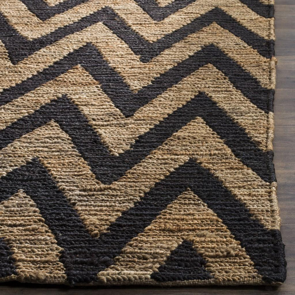 Organic Chevron  Hand Knotted Jute Pile Rug Black / Natural