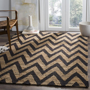Organic Chevron  Hand Knotted Jute Pile Rug Black / Natural