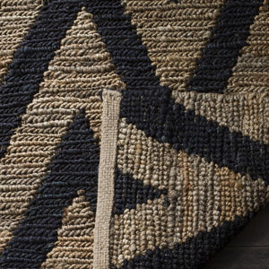 Organic Chevron  Hand Knotted Jute Pile Rug Black / Natural