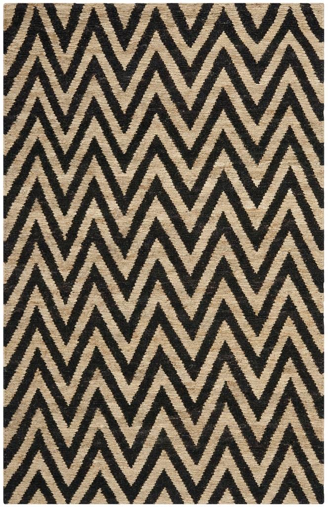 Organic Chevron  Hand Knotted Jute Pile Rug Black / Natural