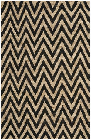 Organic Chevron  Hand Knotted Jute Pile Rug Black / Natural