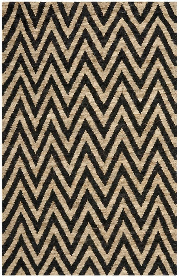 Organic Chevron  Hand Knotted Jute Pile Rug Black / Natural