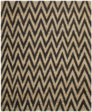 Organic Chevron  Hand Knotted Jute Pile Rug Black / Natural