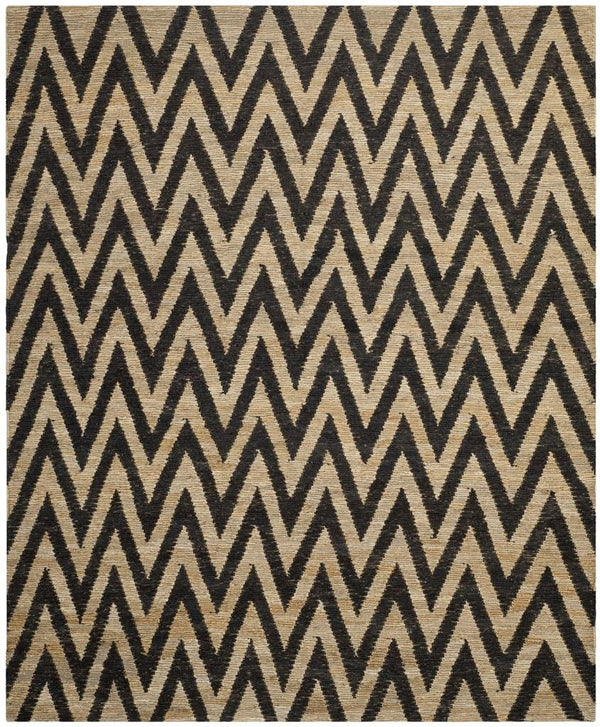 Organic Chevron  Hand Knotted Jute Pile Rug Black / Natural