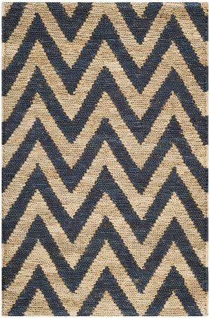 Organic Chevron  Hand Knotted Jute Pile Rug Blue / Natural
