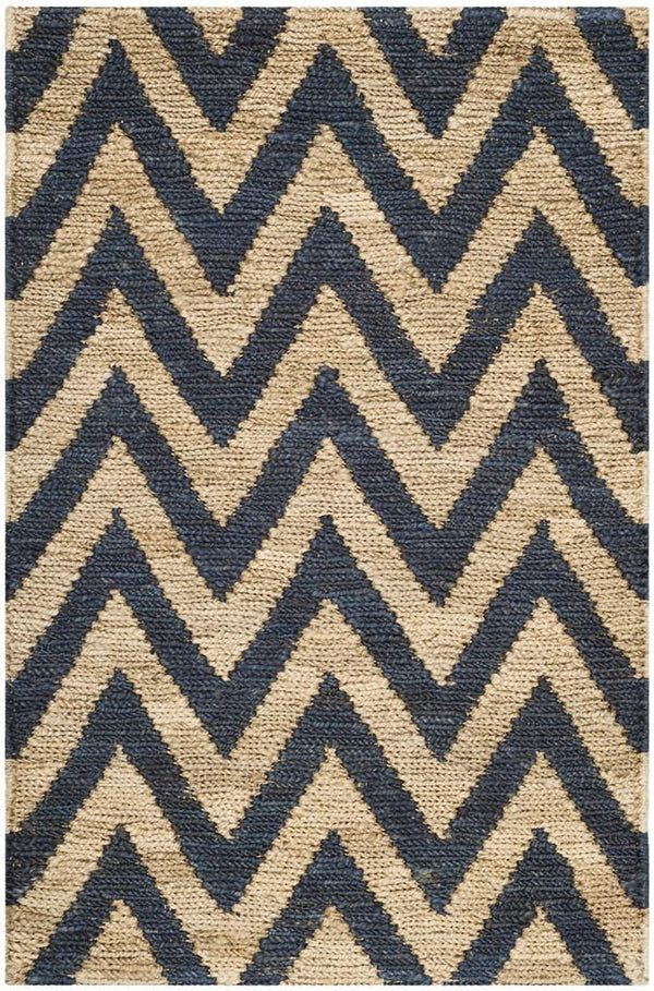 Organic Chevron  Hand Knotted Jute Pile Rug Blue / Natural