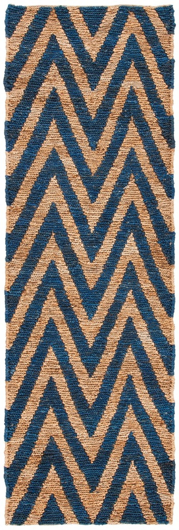 Organic Chevron  Hand Knotted Jute Pile Rug Blue / Natural