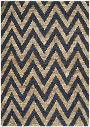 Organic Chevron  Hand Knotted Jute Pile Rug Blue / Natural