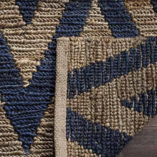 Organic Chevron  Hand Knotted Jute Pile Rug Blue / Natural