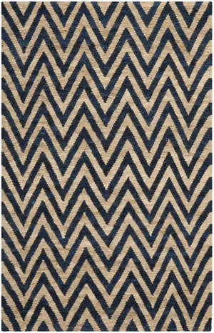 Organic Chevron  Hand Knotted Jute Pile Rug Blue / Natural