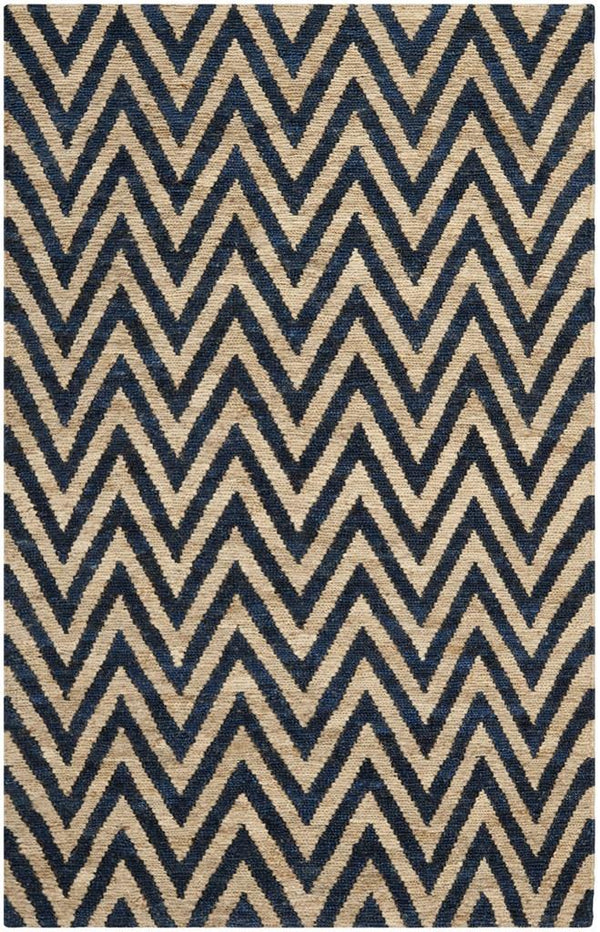 Organic Chevron  Hand Knotted Jute Pile Rug Blue / Natural