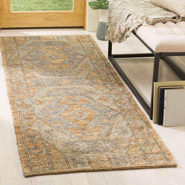 Organic 701  Hand Woven 100% Jute Pile Rug Slate / Natural