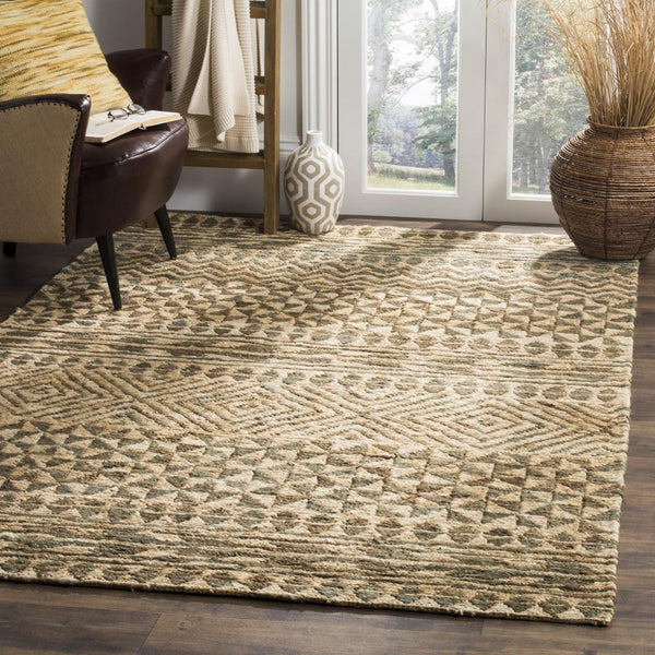 Organic 703  Hand Woven 100% Jute Pile Rug Slate / Natural