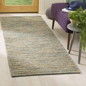Organic 704  Hand Woven 100% Jute Pile Rug Blue / Natural