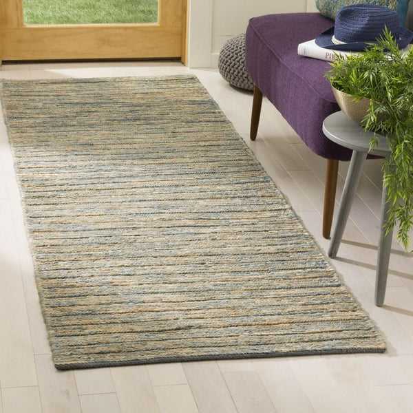Organic 704  Hand Woven 100% Jute Pile Rug Blue / Natural