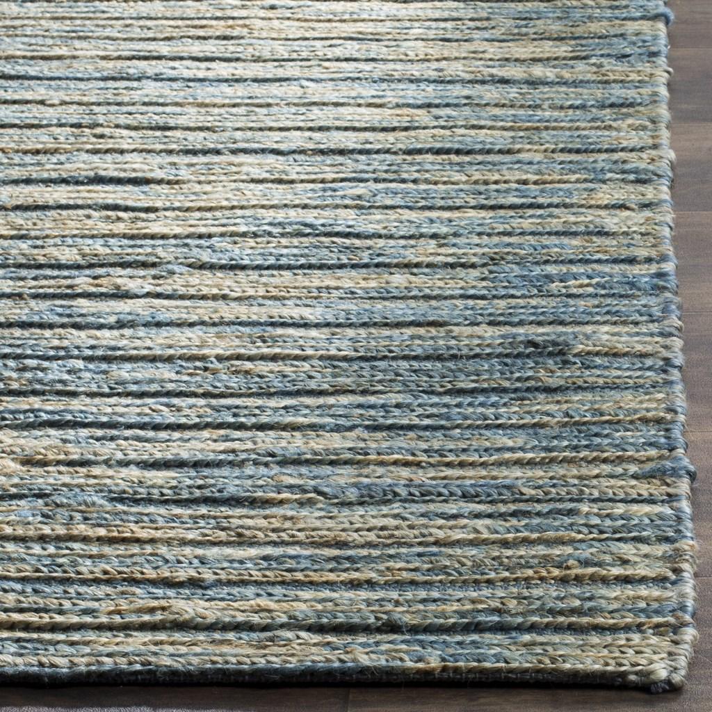 Organic 704  Hand Woven 100% Jute Pile Rug Blue / Natural