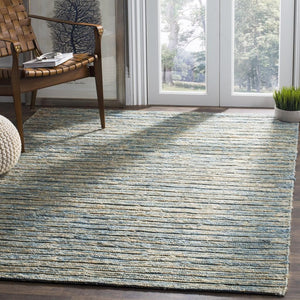 Organic 704  Hand Woven 100% Jute Pile Rug Blue / Natural