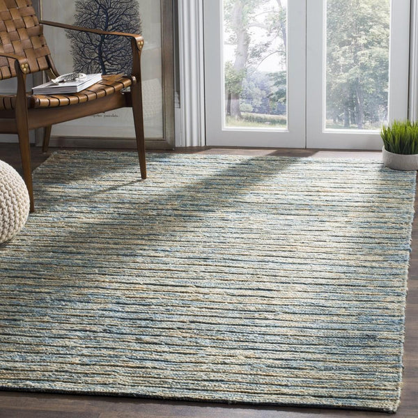 Organic 704  Hand Woven 100% Jute Pile Rug Blue / Natural