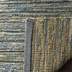 Organic 704  Hand Woven 100% Jute Pile Rug Blue / Natural