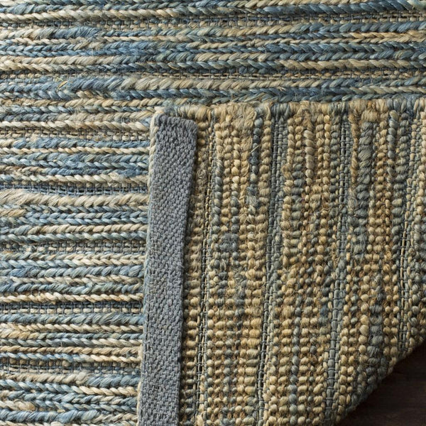 Organic 704  Hand Woven 100% Jute Pile Rug Blue / Natural