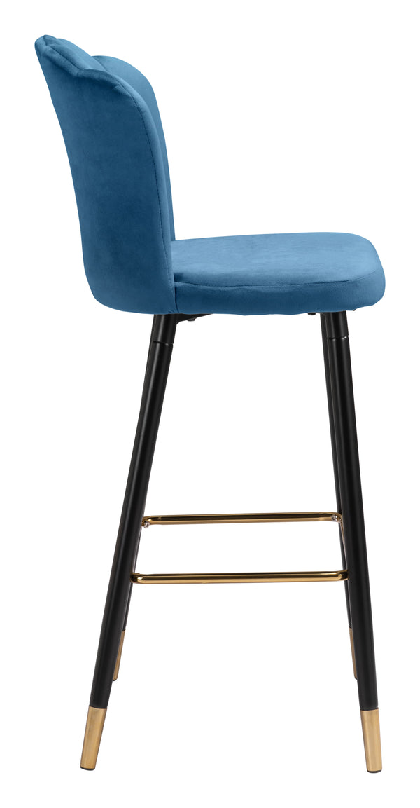 Zuo Modern Zinclair 100% Polyester, Plywood, Steel Modern Commercial Grade Barstool Blue, Gold 100% Polyester, Plywood, Steel