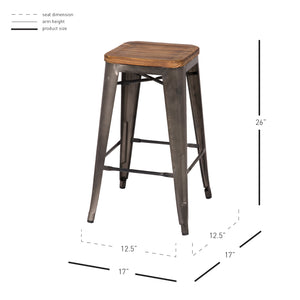 Metropolis Backless Counter Stool Set of 4 - Stylish Pine Wood Top, Stackable Bistro Design for Home