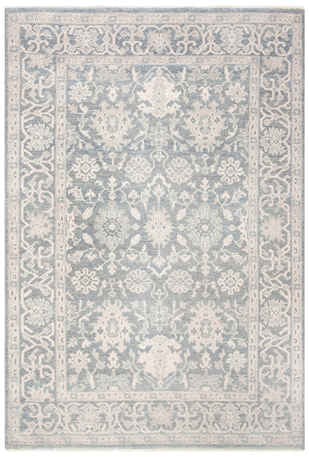 Oushak 357  Hand Knotted Turkish Knot Wool Pile Rug Blue