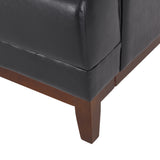 Raintree Mid Century Modern Faux Leather Tufted 3 Seater Sofa, Midnight Black and Espresso Noble House