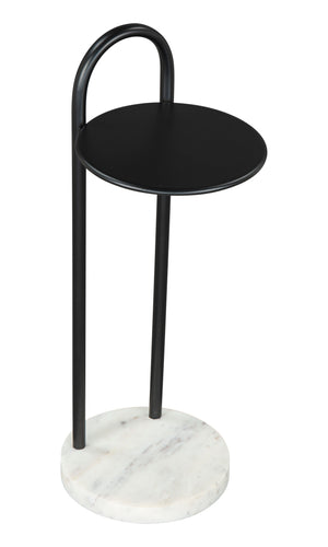 English Elm EE2874 Iron, Marble Modern Commercial Grade Side Table Black, White Iron, Marble