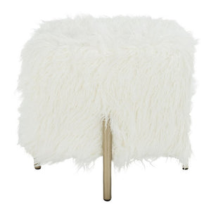 Safavieh Momina Ottoman Faux Fur Square White Brass Wood Plating MDF Fire Foam Metal Tube OTT6200A 889048441415