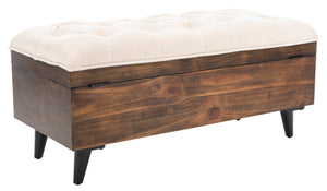 Safavieh Liam Tufted Cocktail Ottoman Light Beige / Dark Oak Fabric/Wood/Metal OTT6400A 889048574007