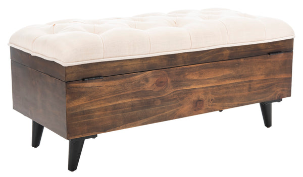 Safavieh Liam Tufted Cocktail Ottoman Light Beige / Dark Oak Fabric/Wood/Metal OTT6400A 889048574007