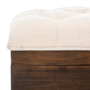 Safavieh Liam Tufted Cocktail Ottoman Light Beige / Dark Oak Fabric/Wood/Metal OTT6400A 889048574007