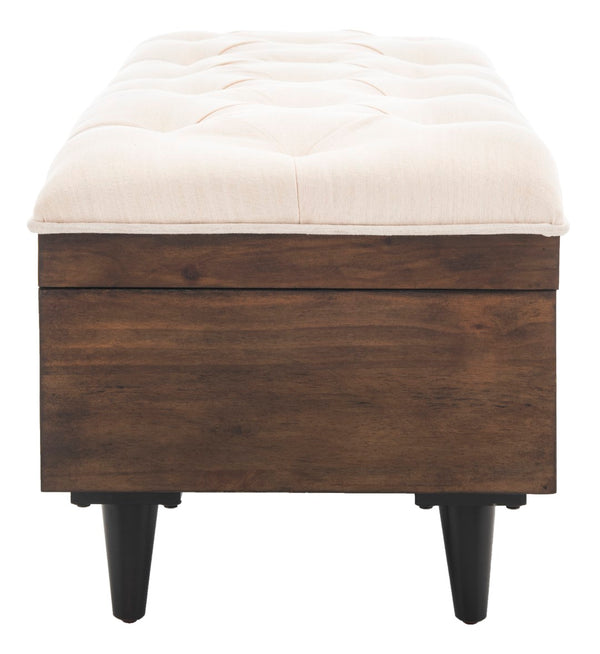 Safavieh Liam Tufted Cocktail Ottoman Light Beige / Dark Oak Fabric/Wood/Metal OTT6400A 889048574007