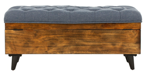 Safavieh Liam Tufted Cocktail Ottoman Navy / Dark Oak Fabric/Wood/Metal OTT6400B 889048574014