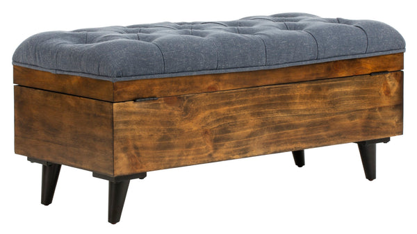 Safavieh Liam Tufted Cocktail Ottoman Navy / Dark Oak Fabric/Wood/Metal OTT6400B 889048574014