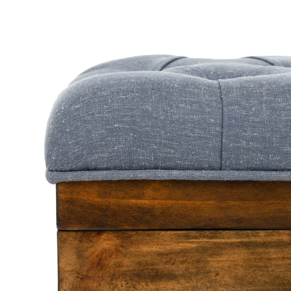 Safavieh Liam Tufted Cocktail Ottoman Navy / Dark Oak Fabric/Wood/Metal OTT6400B 889048574014