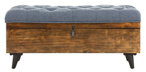 Safavieh Liam Tufted Cocktail Ottoman Navy / Dark Oak Fabric/Wood/Metal OTT6400B 889048574014