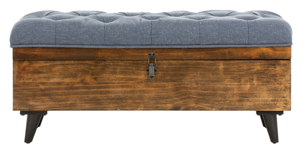 Safavieh Liam Tufted Cocktail Ottoman Navy / Dark Oak Fabric/Wood/Metal OTT6400B 889048574014